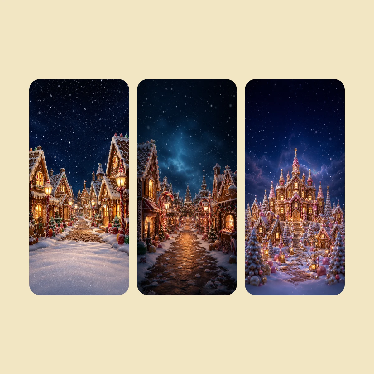 Gingerbread Village at Night — 10 Phone Wallpapers